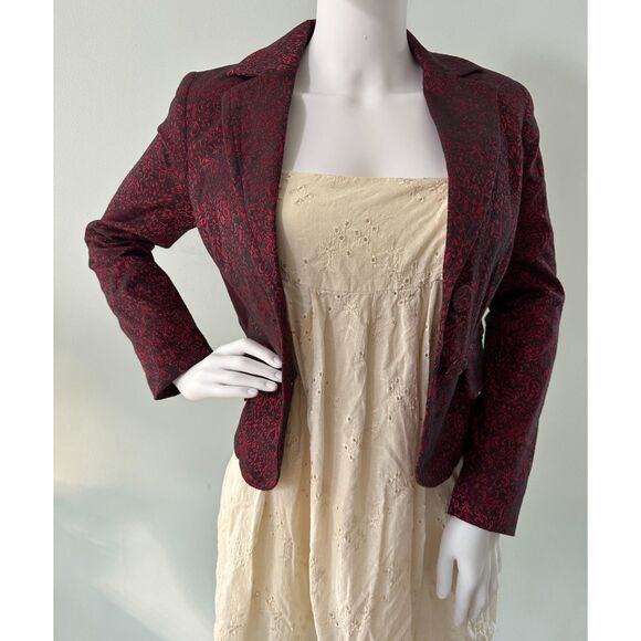 Vintage Y2k Apt. 9 Red and Black Damask Pattern Blazer Goth Suit Jacket size XS - Picture 2 of 11